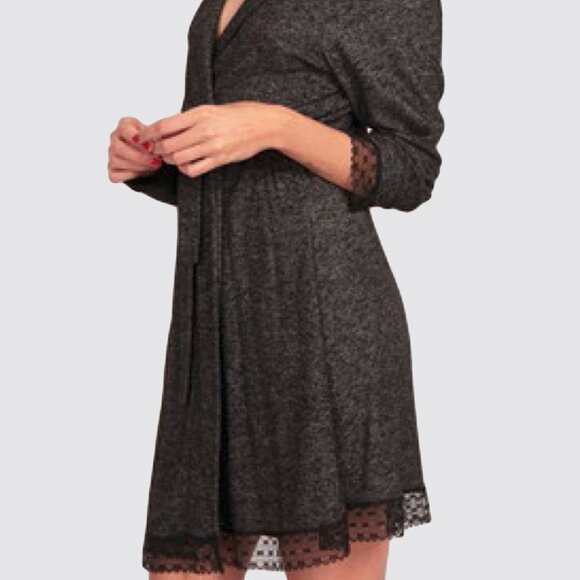Charcoal Gray Soft Brushed Interior Lace Trimmed Women’s Robe, NWT - Picture 2 of 2